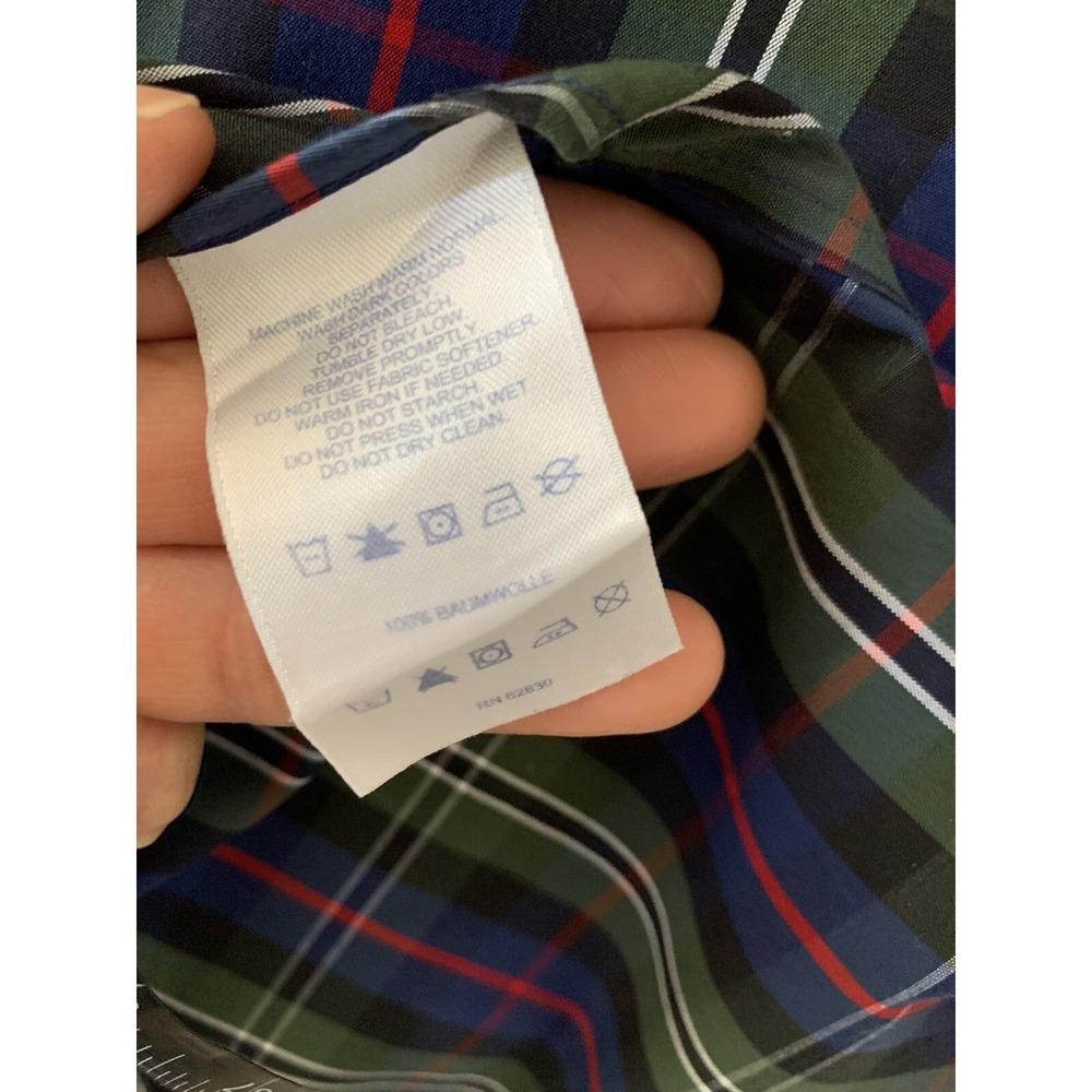Lands End Mens Plaid Button Down Shirt 16 1/2 32 Blue Green Red Long Sleeve - Picture 5 of 5